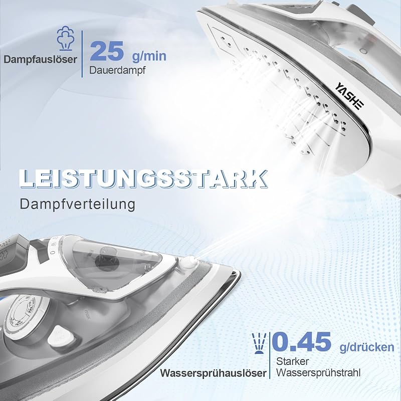 2300W Dampfbügeleisen mit Schnell Aufheizender Antihaft Bügelsohle, 300ml Wassertank, Konstante Dampfleistung 25 g/min, Dampfstoß 150 g/min, Selbstreinigung, Anti-Kalk & Tropf-Stopp-Funktion