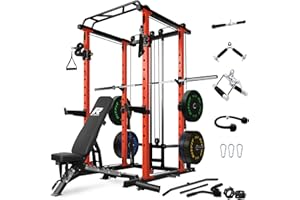 RitFit Power Cage with Optional LAT PullDown/Cable Crossover, 1000LB Squat Rack for Home & Garage Gym, with Weight Storage Rack and More Training Attachments, ASTM-Certified