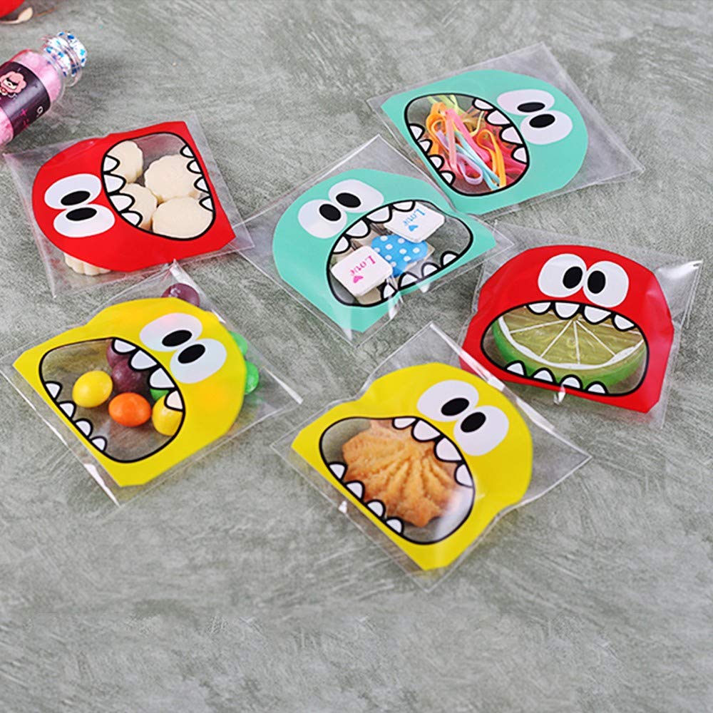 JZK 600x Monster self-Adhesive Cookie Bags Sweetie Bags Candy Bags Party Treat Bags for Sweets Snacks Confetti for Wedding Birthday Christmas Halloween