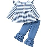 QUEKRE Baby Girl Clothes Toddler Girl Fall Outfit Long Sleeve Ruffle Shirt Cute Pant Clothing Sets