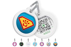 ROVERTAGS QR Code Dog Tag Silent Id Pet Tags Personalized Name Plate with Online Profile (SuperPaw, Small_Round)