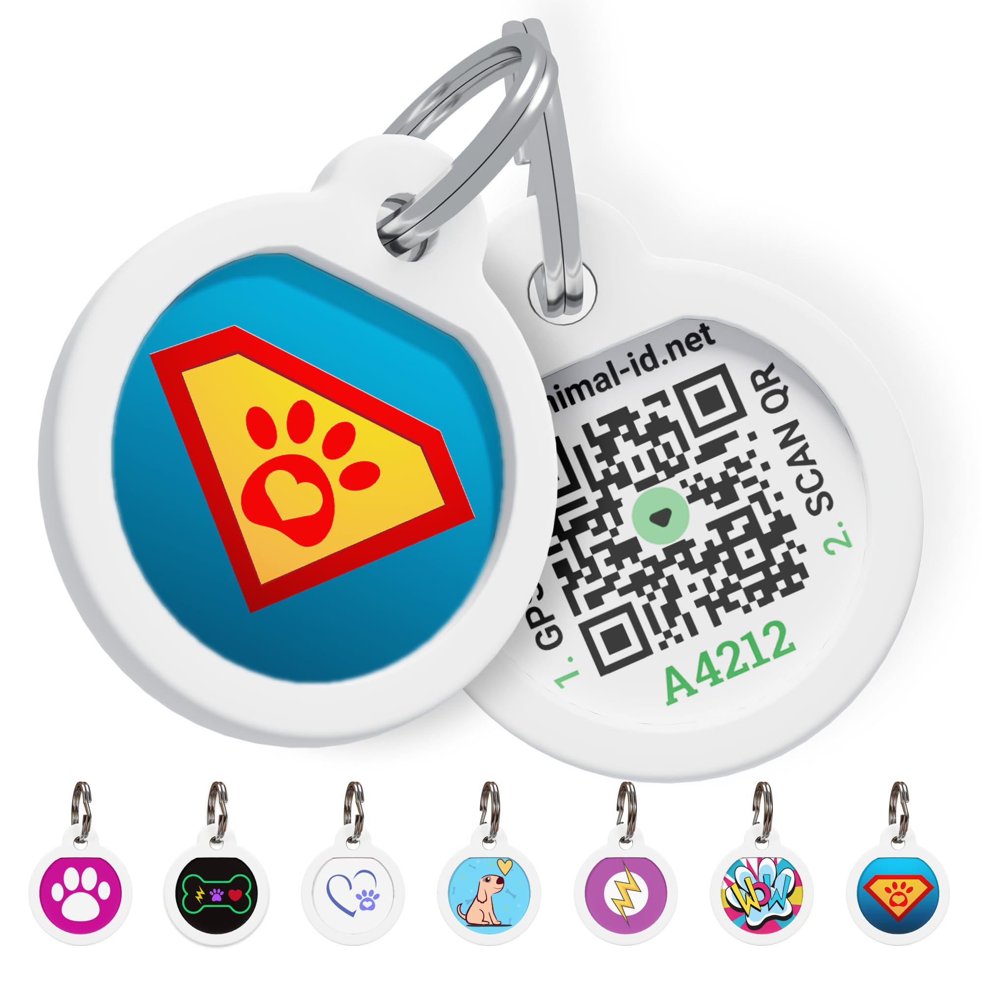 QR Code Dog Tag Silent Id Pet Tags Personalized Name Plate with Online Profile (SuperPaw, Small_Round)