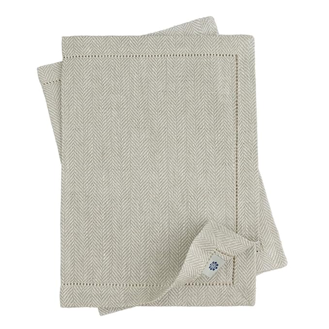 Linen & Cotton Tischsets/Platzsets Herringbone Oxford Natur/Beige, 100% Leinen - 30 x 44cm (2 Stück)