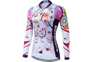 Serijoars Women's Long Sleeve Cycling Jersey MTB Shirts Quick Dry Bike Tops with Reflective Strip