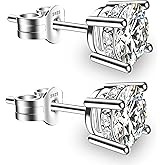 NEOSHOW 18K White Gold Plated Round Cubic Zirconia Simulated Diamond Stud Earrings Solid Sterling Silver Post Sparkly CZ Studs Earrings for Women Men