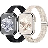 Slim Braided Stretchy Band Compatible with Apple Watch Bands 40mm 41mm 38mm 42mm 44mm 45mm 46mm 49mm Women Men, Thin Nylon Sport Solo Loop Magnetic Strap for iWatch Series 11 10 9 8 7 6 5 4 3 SE Ultra