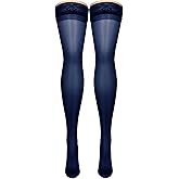 NuVein Sheer Compression Stockings for Women, 15-20 mmHg Support, Medium Denier, Thigh High, Closed Toe, Navy, Medium