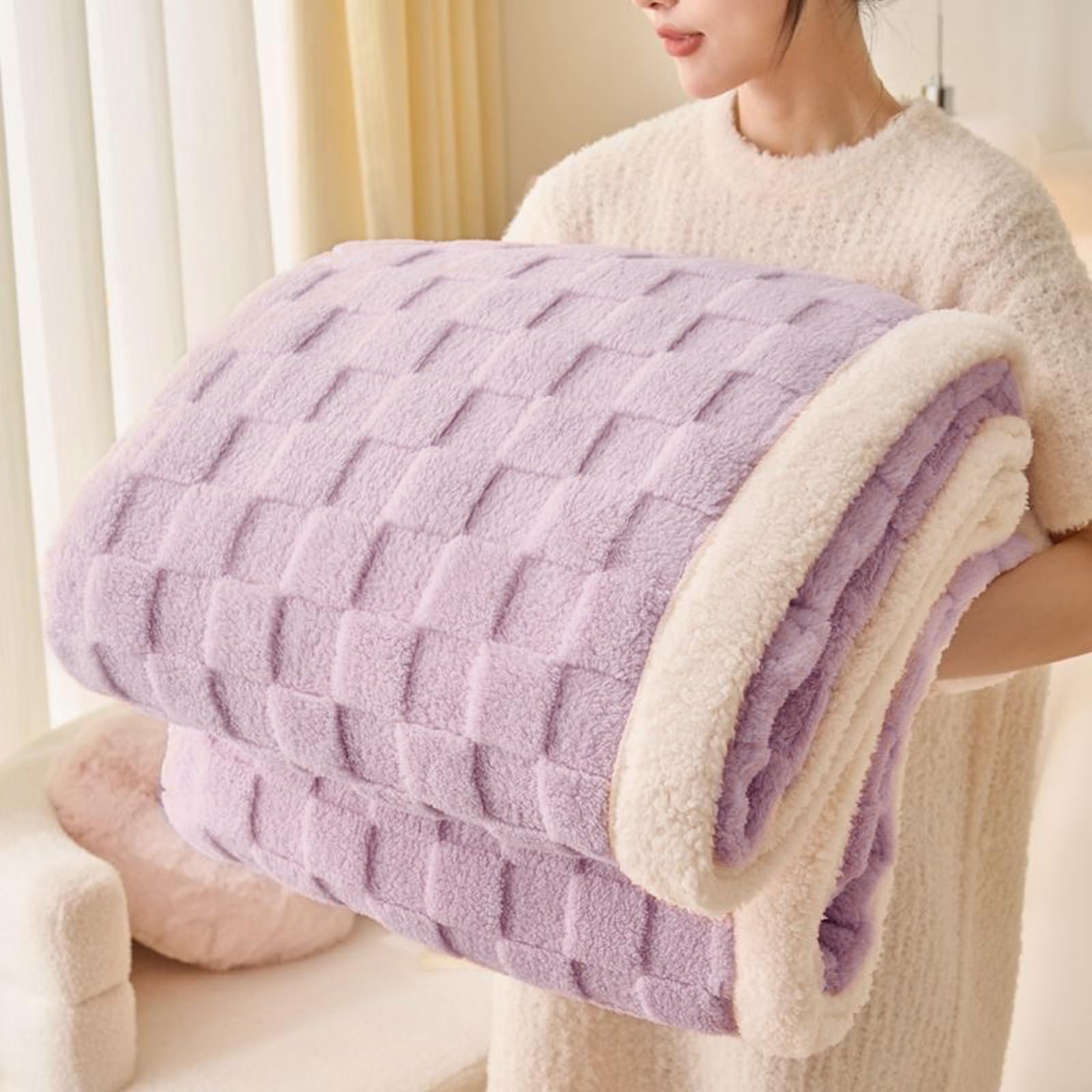 Gracelife Sherpa Blanket Throw Fleece Blanket Double, Soft Fluffy Fuzzy Warm Blanket Throws for Bed and Couch, Large Thick Blanket for All Season Use,Purple,150x200cm