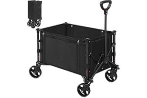 OUSHENG Collapsible Foldable Wagon Beach Cart with Wheels, 220LBS Heavy Duty Folding Portable Storage, 120L Large Capacity Utility Garden Trolley for Shopping, Grocery, Camping, Outdoor, Sports