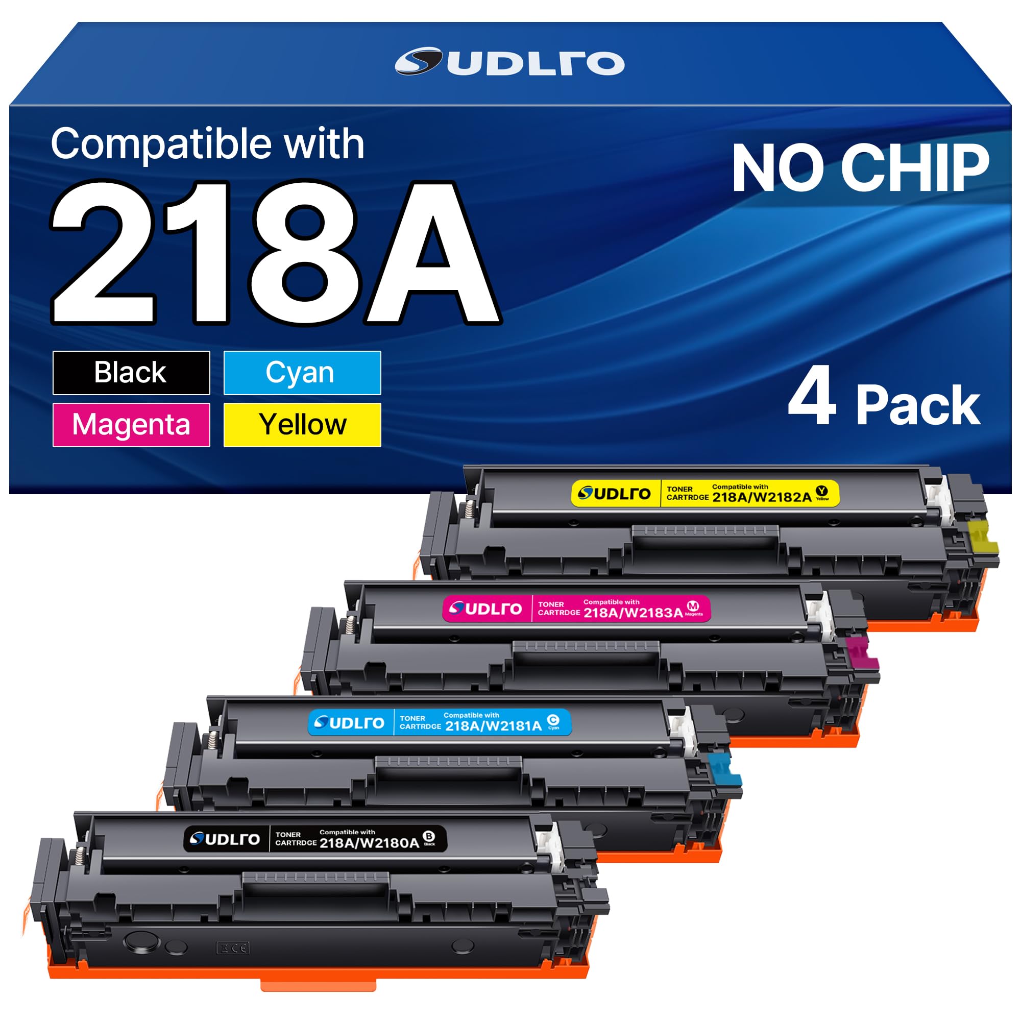 Photo 1 of 218A Toner Cartridges 4 Pack - MFP 3301fdw 218A Toner Replacement for HP 218A HP 218X Work for Color Laser Pro 3301fdw 3301cdw 3201dw 3301sdw Printer Ink W2180A , No CHIP, Black Cyan Yellow Magenta