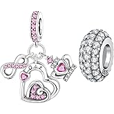 CYCUFF 2 Pack Birthstone Charms 925 Silver Charms for Bracelets Necklace Heart Charm Jewellery Birthday Gift for Women Family Friends