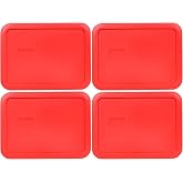 Pyrex 7210-PC (3-Cup) Red Replacement Lids (4-Pack) - Made in USA | BPA-Free Plastic | Rectangle | Reusable | Cover | Storage | Meal Prep | Freezer | Refrigerator | Top-Rack Dishwasher Safe