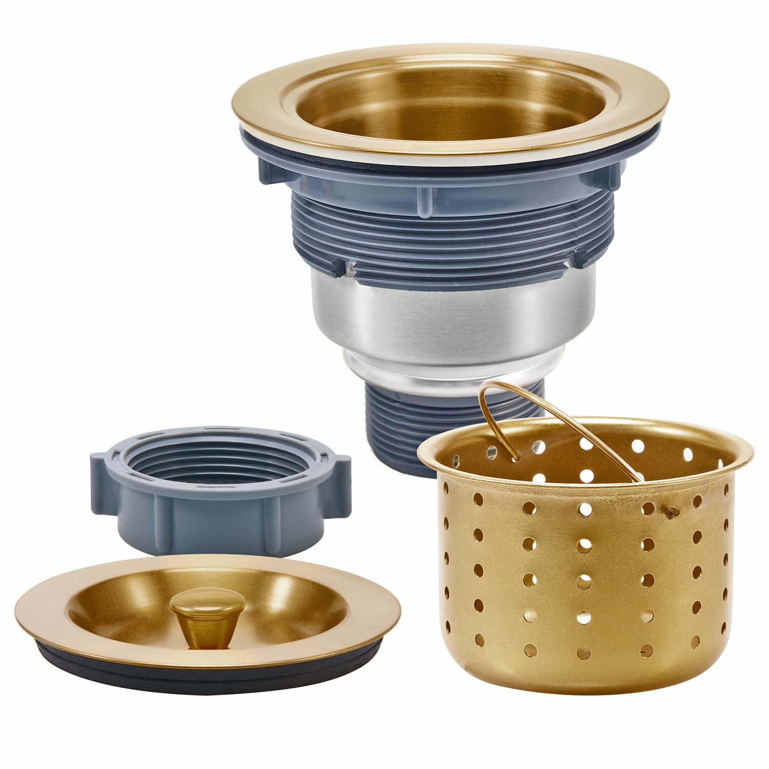 KONE 3-1/2 Inch Gold Sink Drain, Durable Stainless Steel Brass Kitchen Sink Drain Assembly Kit With Sink Strainer Waste Basket/Strainer Assembly/Sealing Lid for Standard Kitchen Sink