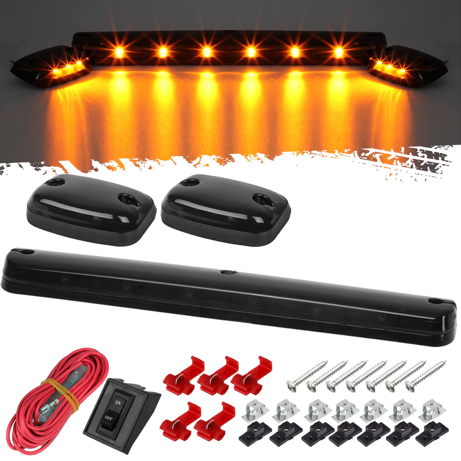 Photo 1 of Partsam 3X Smoke Cab Light Amber 12LED Cab Marker Top Roof Running Light Assembly + Wire Harness Compatible with Silverado/Sierra 1500 2500 2500HD 3500 3500HD 2014 2500HD 3500HD 2007-2013