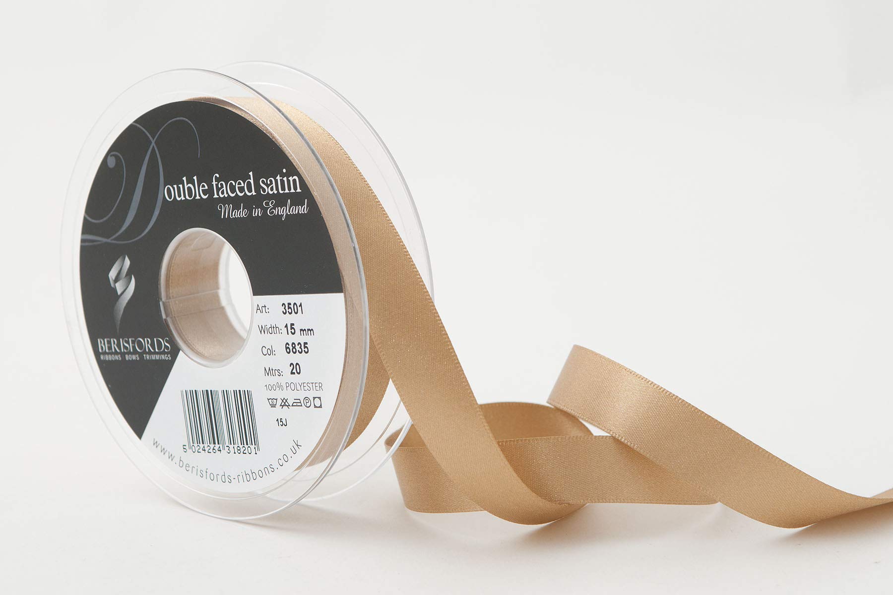 Berisfords Double FACE Poly Satin Ribbon, Straw, 10.5x10.5x3 cm — image 1
