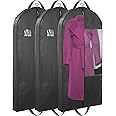 Stykontin Garment Bags for Hanging Clothes with 4" Gussetes, Suit Cover for Clothes,Coats,Fur coat,Suit,Jackets,Dress,Shirts,Skirt. (Black-50"-3pcs-Double zipper-Non-woven Fabric)