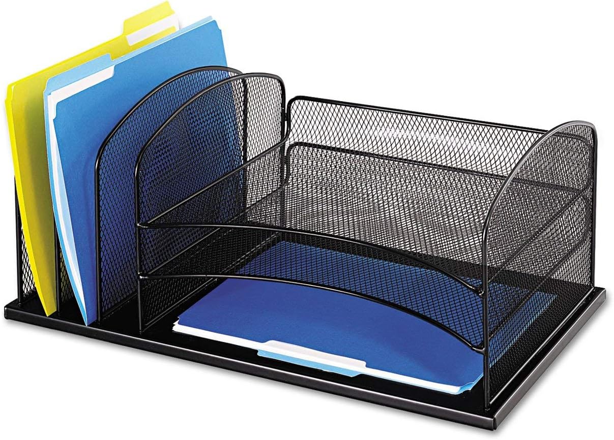 Safco Products Onyx Mesh 3 Sorter/3 Tray Desktop Organizer 3254BL, Black Powder Coat Finish, Durable Steel Mesh Construction : Office Desk Trays : Office Products