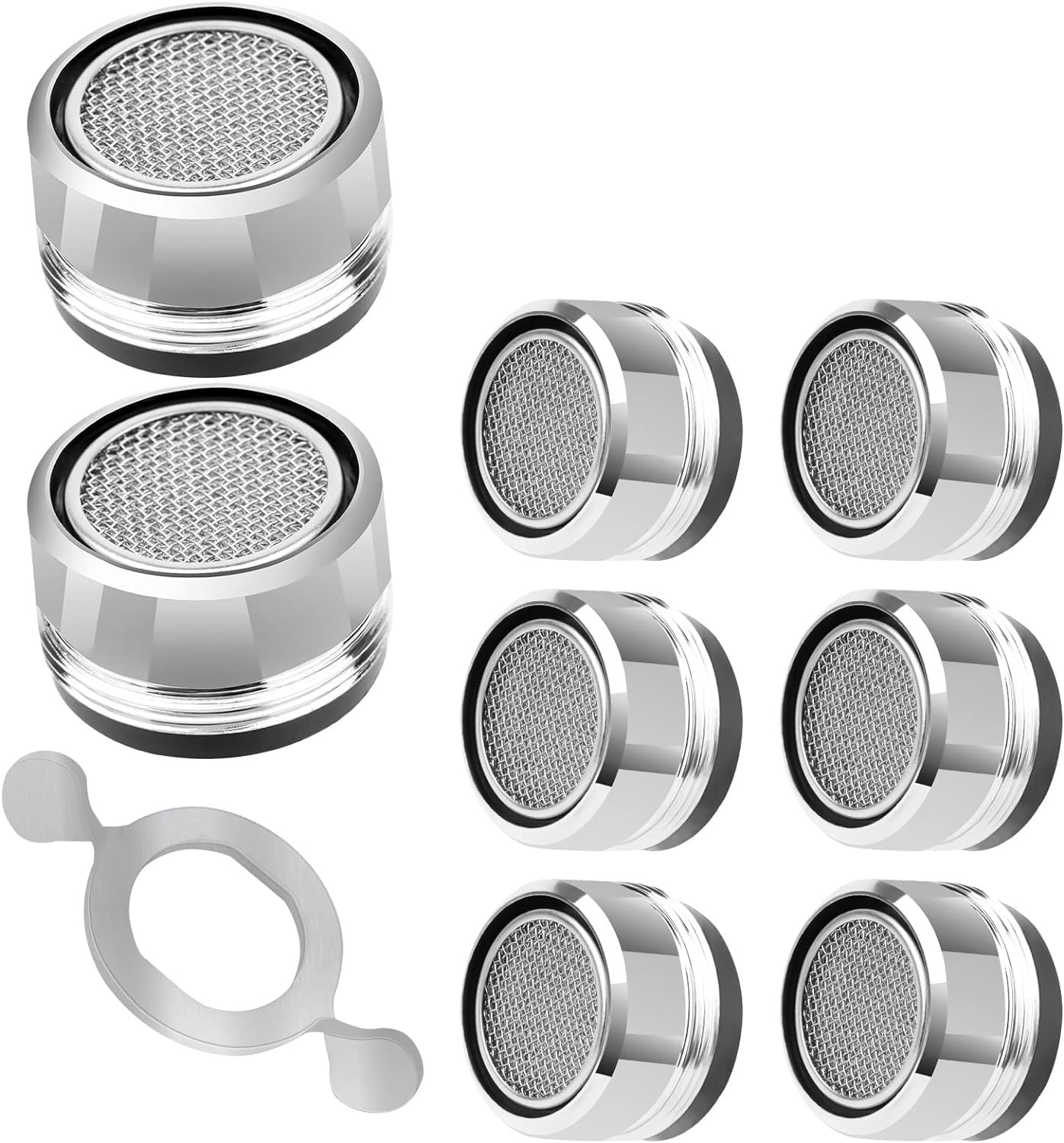 App Life M24 Aerator Tap Aerator Sink Filters for Bathroom and Kitchen – 6 Stainless Steel and ABS Filters with Gaskets and Chrome Key, Silver