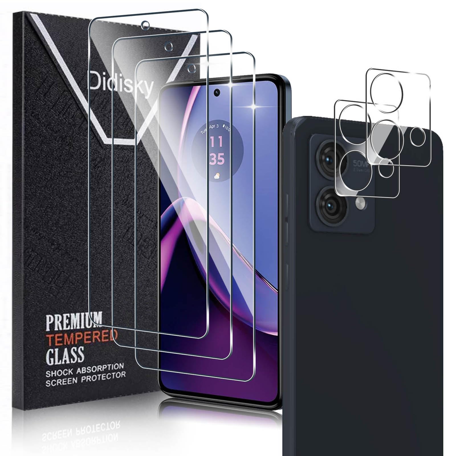 Didisky 3+2 Pack Tempered Glass Screen Protector for Motorola Moto G84 5G, 3 Pack Tempered Glass and 2 Pack Camera Protector Screen Protector, 9H,Easy to Install