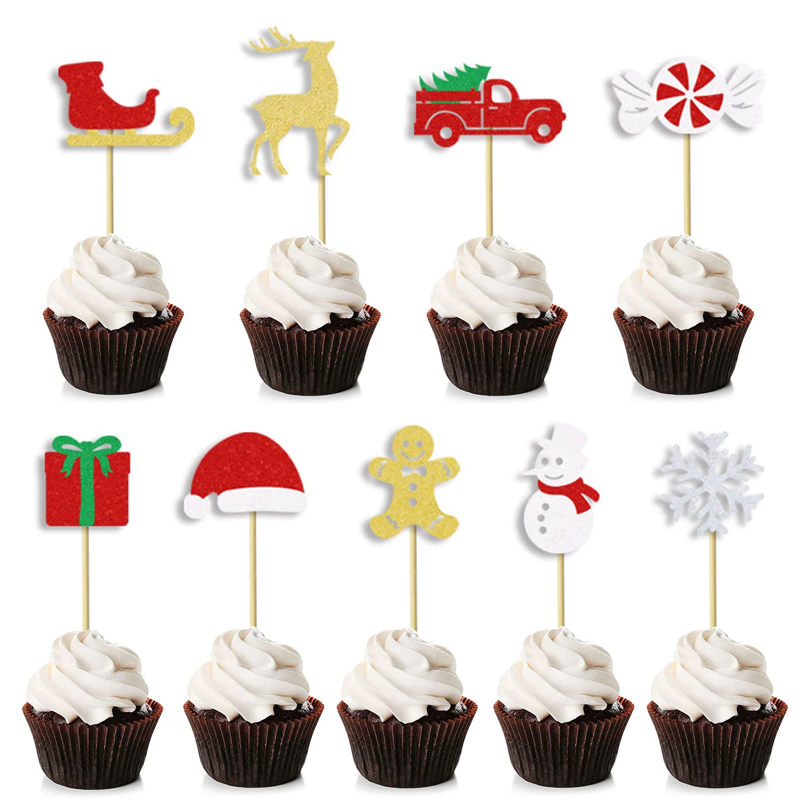 Bymivofun Pack of 27 Christmas Cake Toppers, Christmas Cupcake Toppers, for Christmas Cake Decorations, Christmas Holiday Supplies
