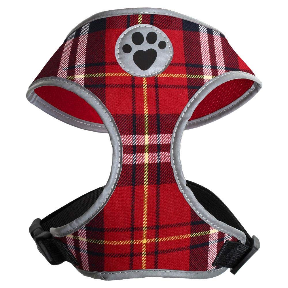 iGadgitz Home U7041 - Sweat-Proof Dog Harness, Puppy Harness, Walking Dog Vest in with Reflective High Visibility Piping & Secure Lockable buckle - Tartan - Medium