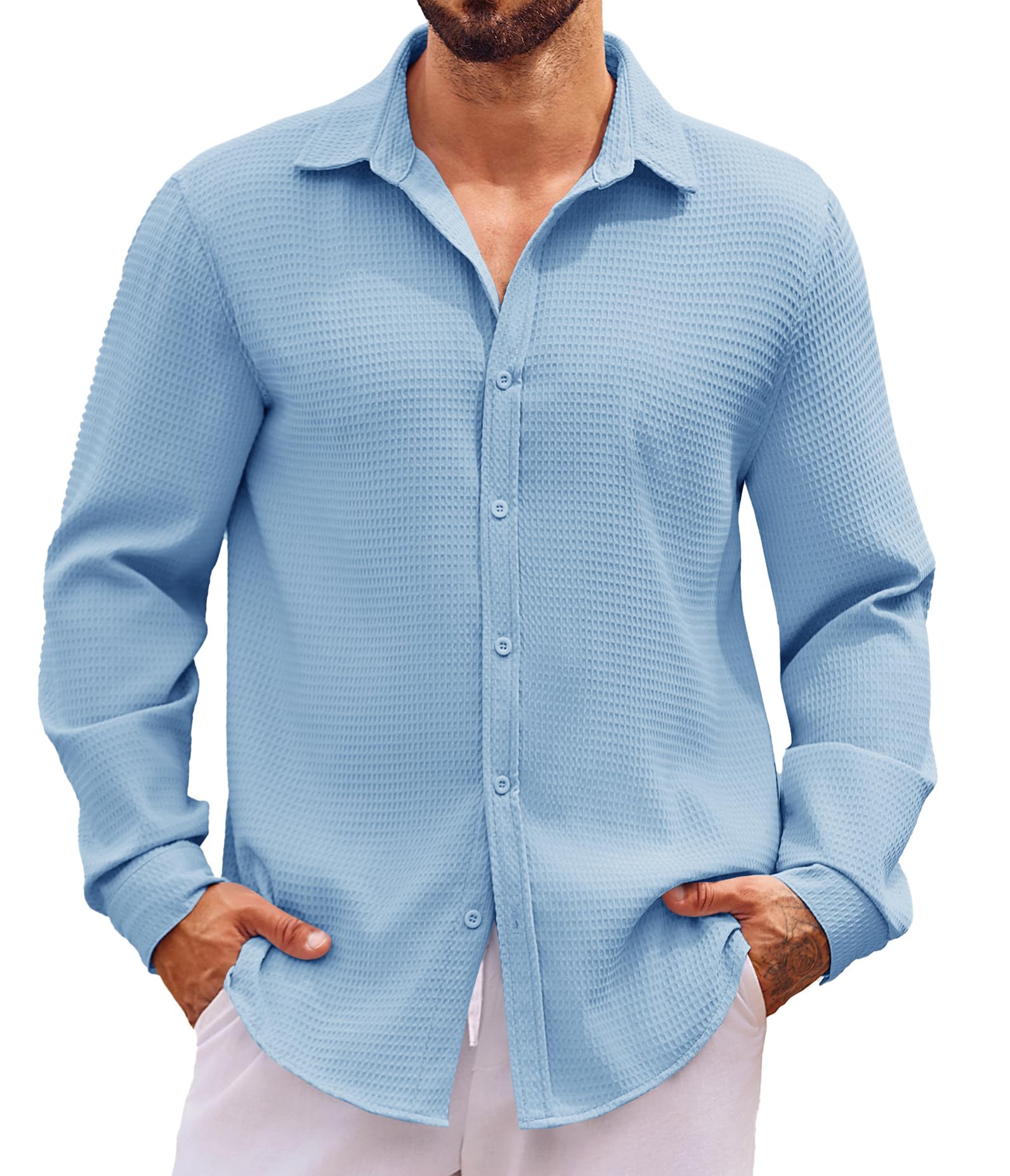 Runcati Men's Short Sleeve Button Down Shirt - Linen Cotton Beach Casual Top - View #2