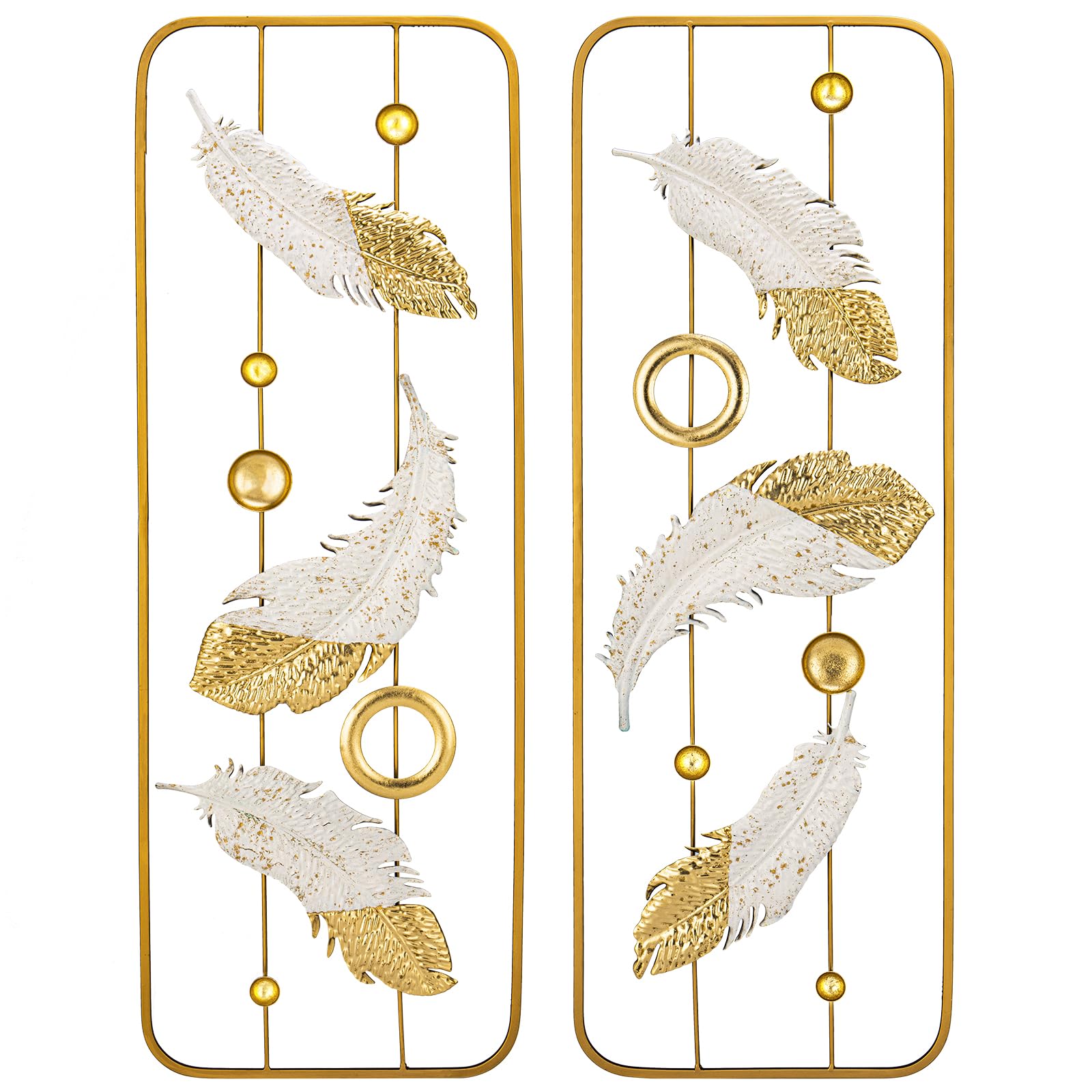 Hollyone 2 PCS 90CM X 31CM Gold Wall Art Décor Rectangular Panels Metalwork, Modern Wall Sculpture Hanging Décor for Home Office Café Bedroom Living Room Kitchen Wall Decorations
