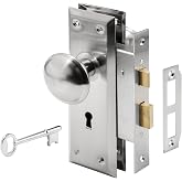 Prime-Line Keyed Mortise Lock Set, Satin Nickel Knob, Interior Doors | Fits 1-3/8 In.-1-3/4 In. Interior Doors, Replaces Broken Antique Lock Sets, Single Pack, Satin Nickel Finish