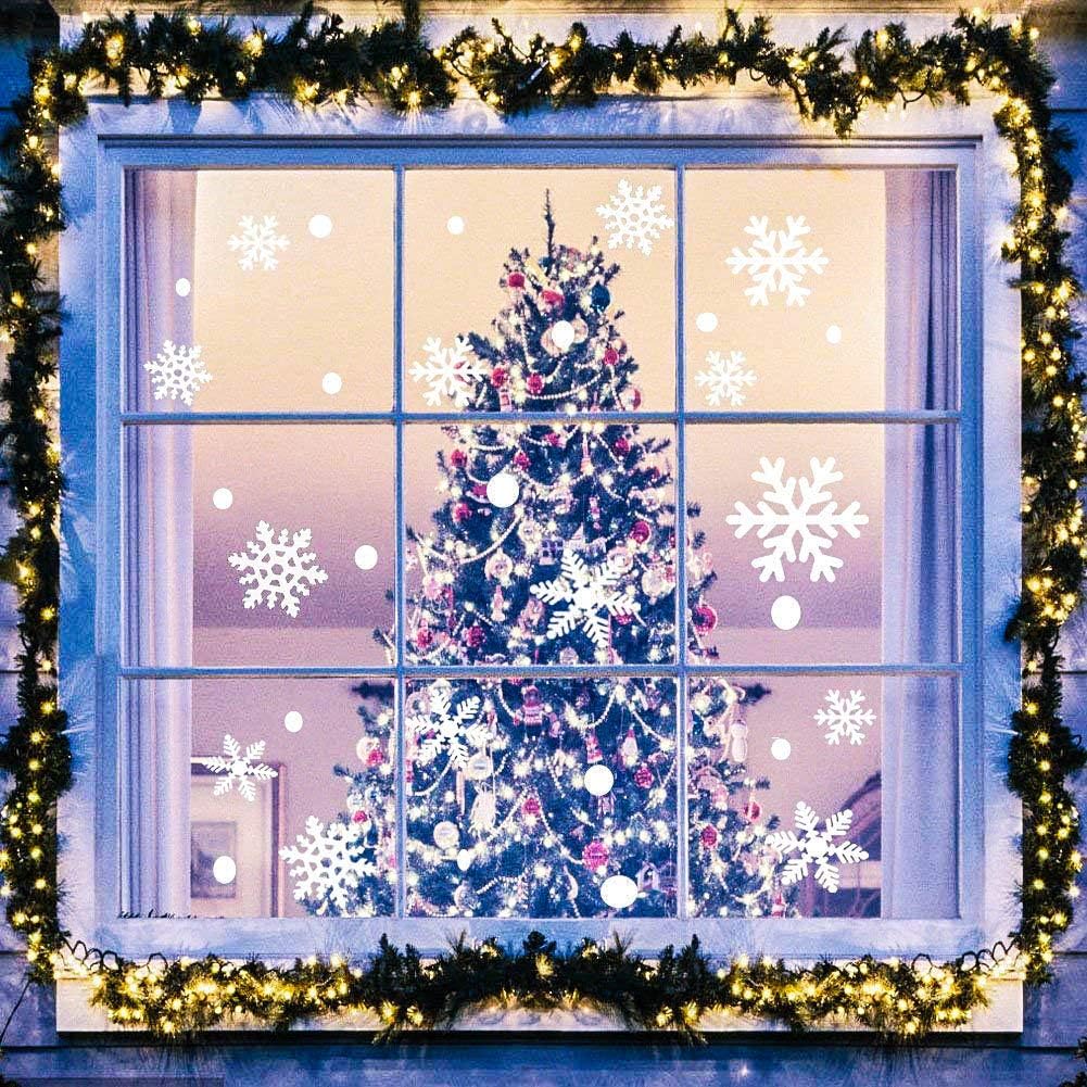Vanpad 2019 330 Christmas Snowflake Window Clings Decorations - White Snowflakes Window Clings Decals - Xmas Party Stickers Decal Ornaments - 6pcs