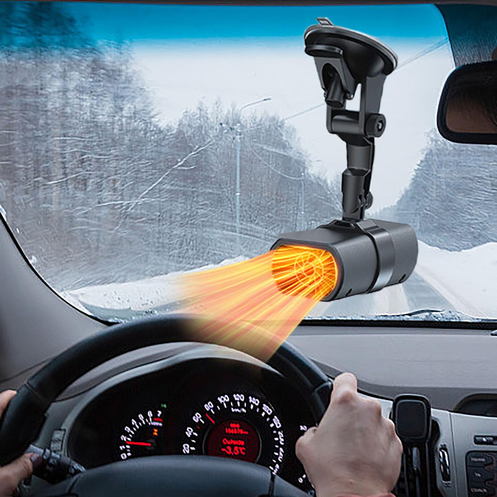 Photo 1 of 2026 New Upgrade Car Heater for Vehicle, 12V 150W Portable Car Heater, 2 in 1 Windshield Defogger and Defroster with Sucker and Holder,Plugs Into Cigarette Lighter (Black) (Black)