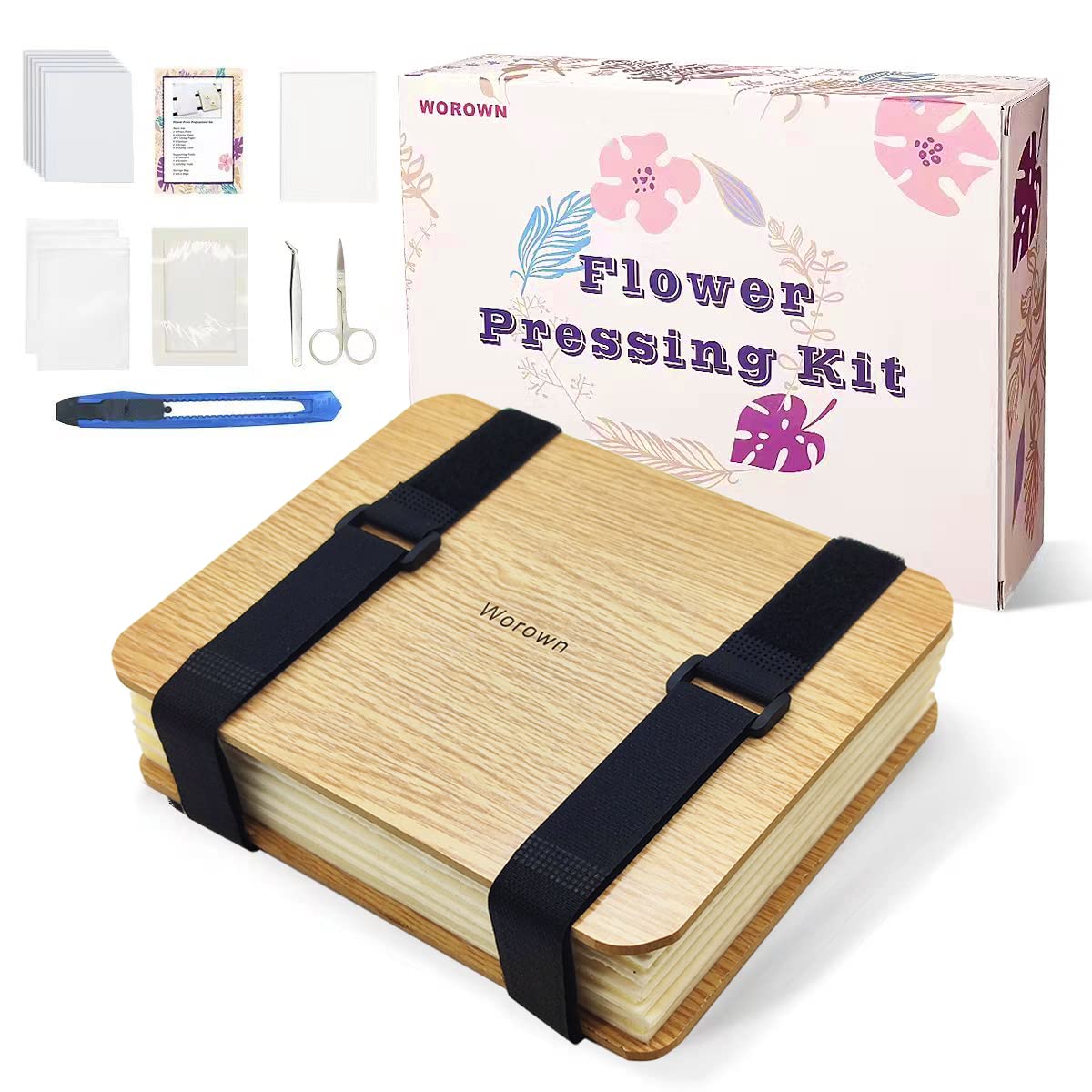 Worown Professional Flower Press Kit, 6 x 8 inch 6 Layers Nature Press Kit Including Instructions
