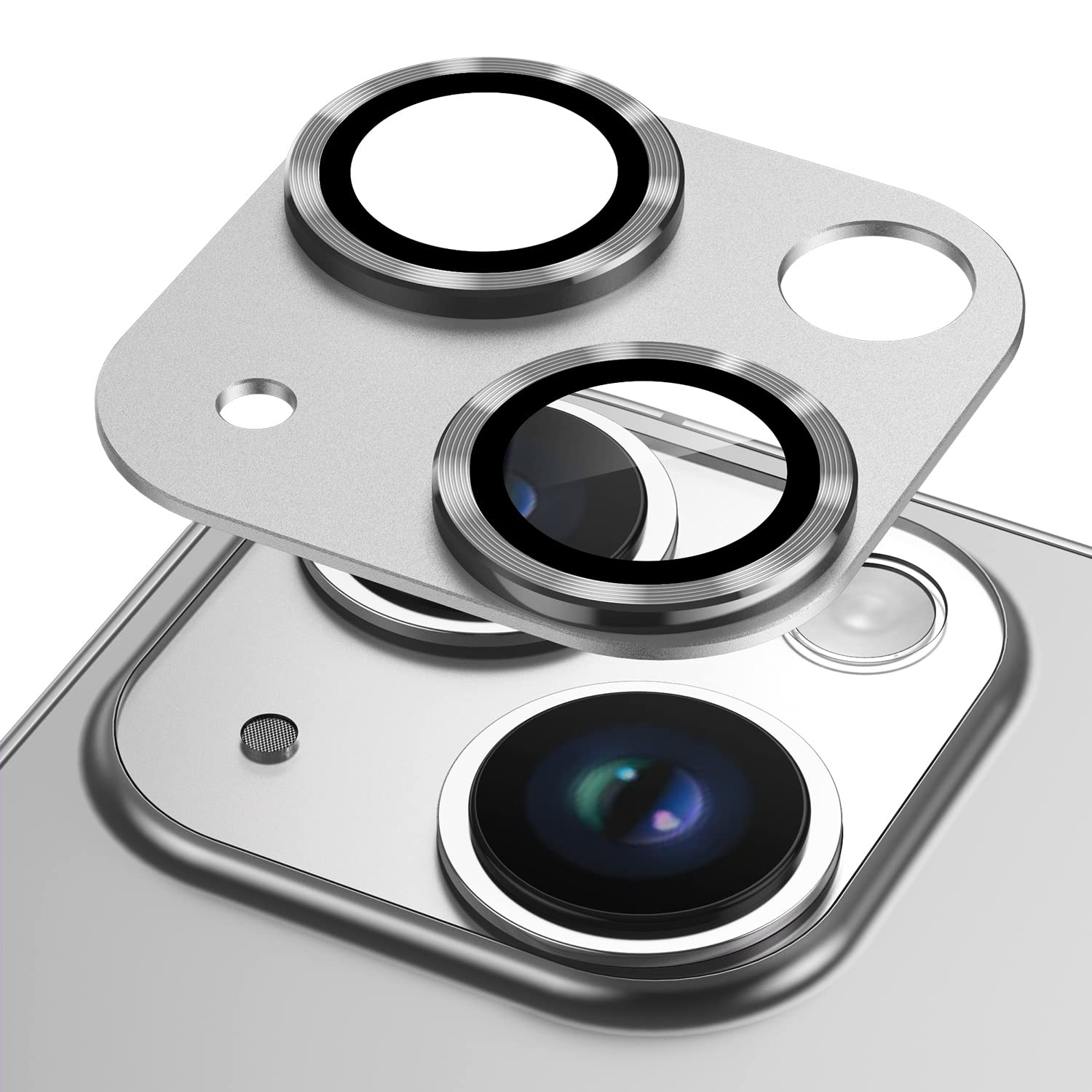 Korecase Camera Lens Protector for iPhone 14 /iPhone 14 Plus Metal Tempered Glass Camera Cover Film, Rear Lens Case Friendly for iPhone 14 /iPhone 14 Plus (Silver)