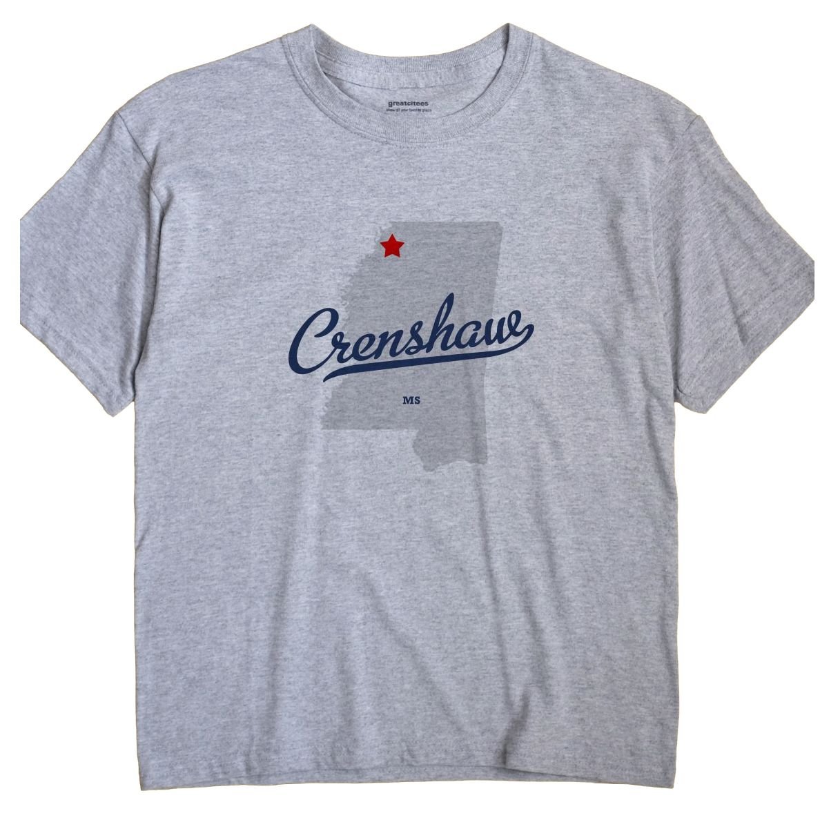 Greatcitees Crenshaw Mississippi Ms Map Unisex Souvenir T Shirt Minaze