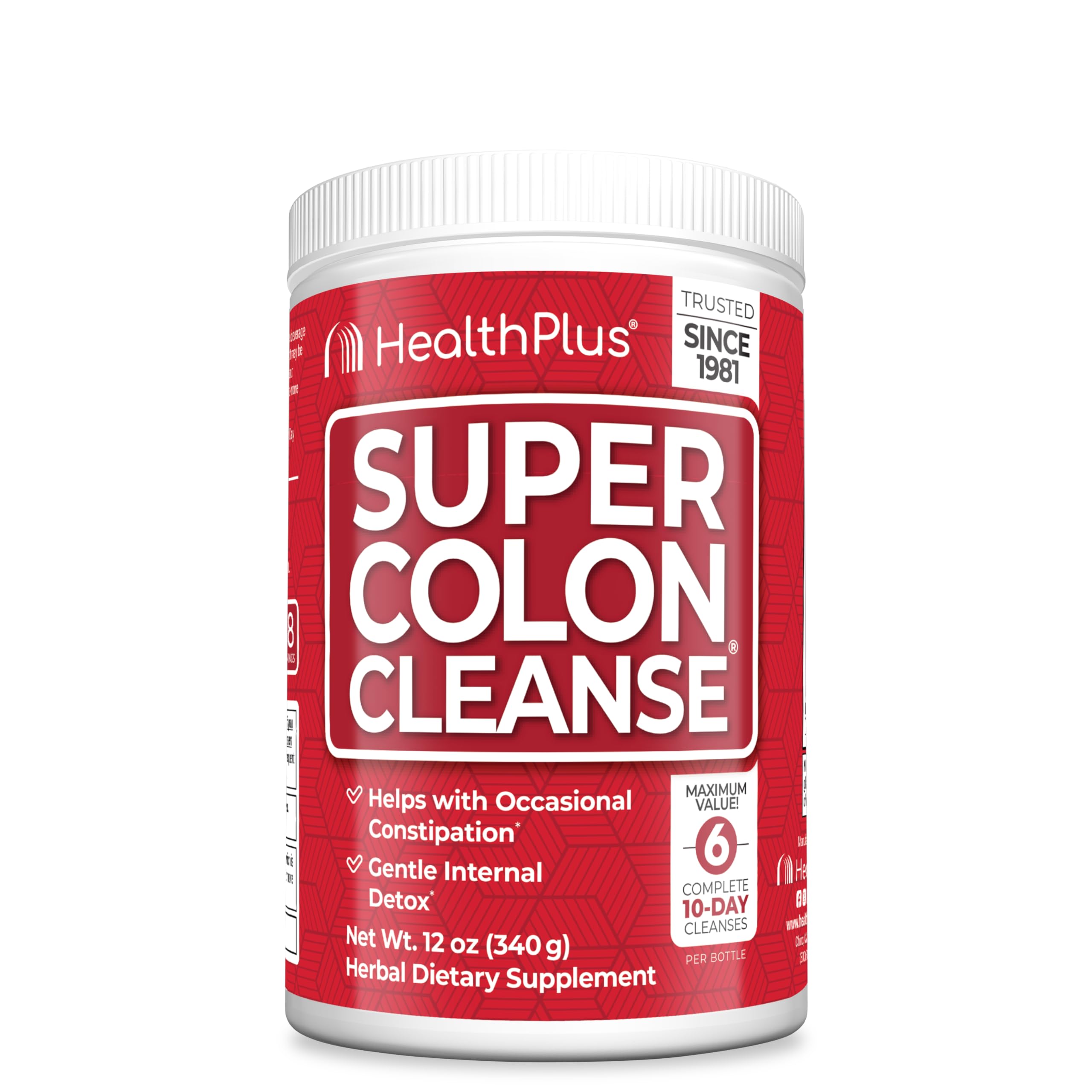 Photo 1 of Health Plus Super Colon Cleanse, 12 oz Powder, 68 Servings - Natural Detox, Digestive Constipation Relief, Gentle Gut Cleanse with Psyllium Husk & Senna Leaf