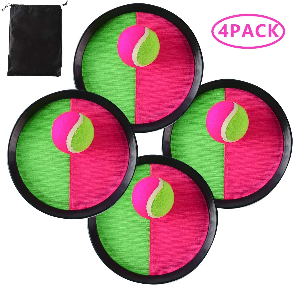 Locisne Toss y Catch Paddle Game Set,Disco de paletas y Juego de Lanzamiento de Pelota Juego Atrapa Pelotas con Bolsa de Almacenamiento, 4 paletas y 4 Bolas