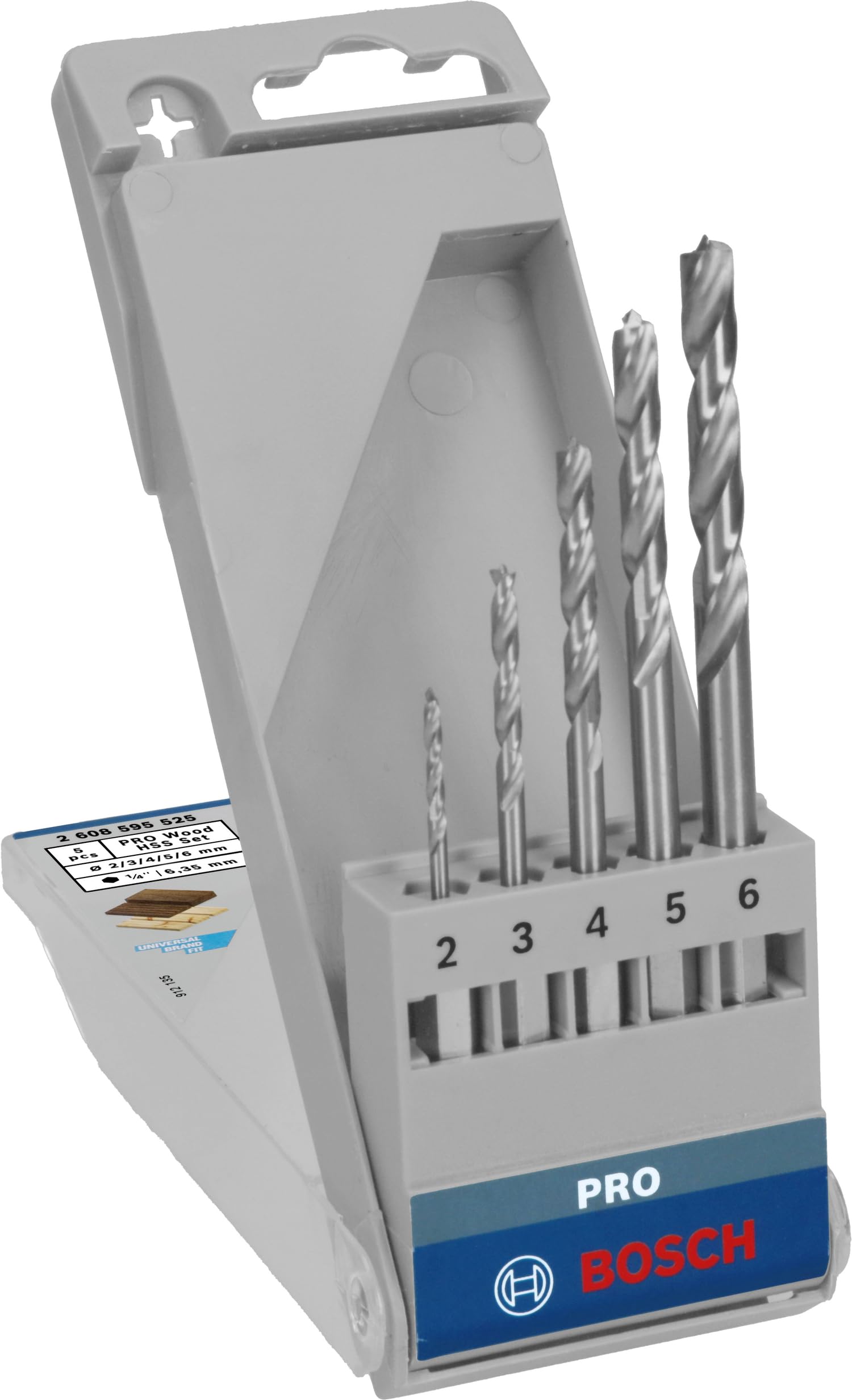 Bosch 5x PRO Wood HSS Hex Brad Point Drill Bit Set (for Softwood, Hardwood, Ø 2,0, 3,0, 4,0, 5,0, 6,0 mm, Professional Accessory Rotary Drill/Drivers)