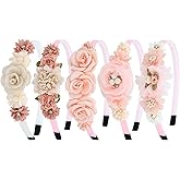 Dizila 5 Pieces Beige Pink Plastic Flower Headbands Floral Hair Bands Hoops Accessories for Baby Girls Toddlers Kids Teens