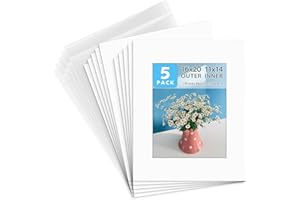 Golden State Art, Pack of 5 White Pre-Cut 16x20 Picture Mat for 11x14 Photo with White Core Bevel Cut Mattes Sets. Includes 5 High Premier Acid Free Mats & 5 Backing Board & 5 Clear Bags