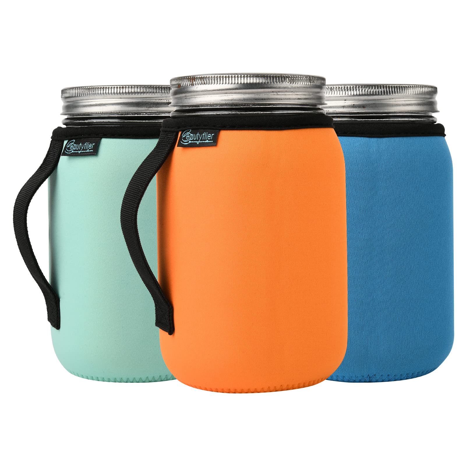 Photo 1 of ***ONLY TWO***Beautyflier 32oz Regular Mouth Mason Jar Neoprene Sleeve, Mason Jar Drinking Glasses Neoprene Cover, 32oz Wide Mouth Insulators Sleeve with Handle, Sleeve Only