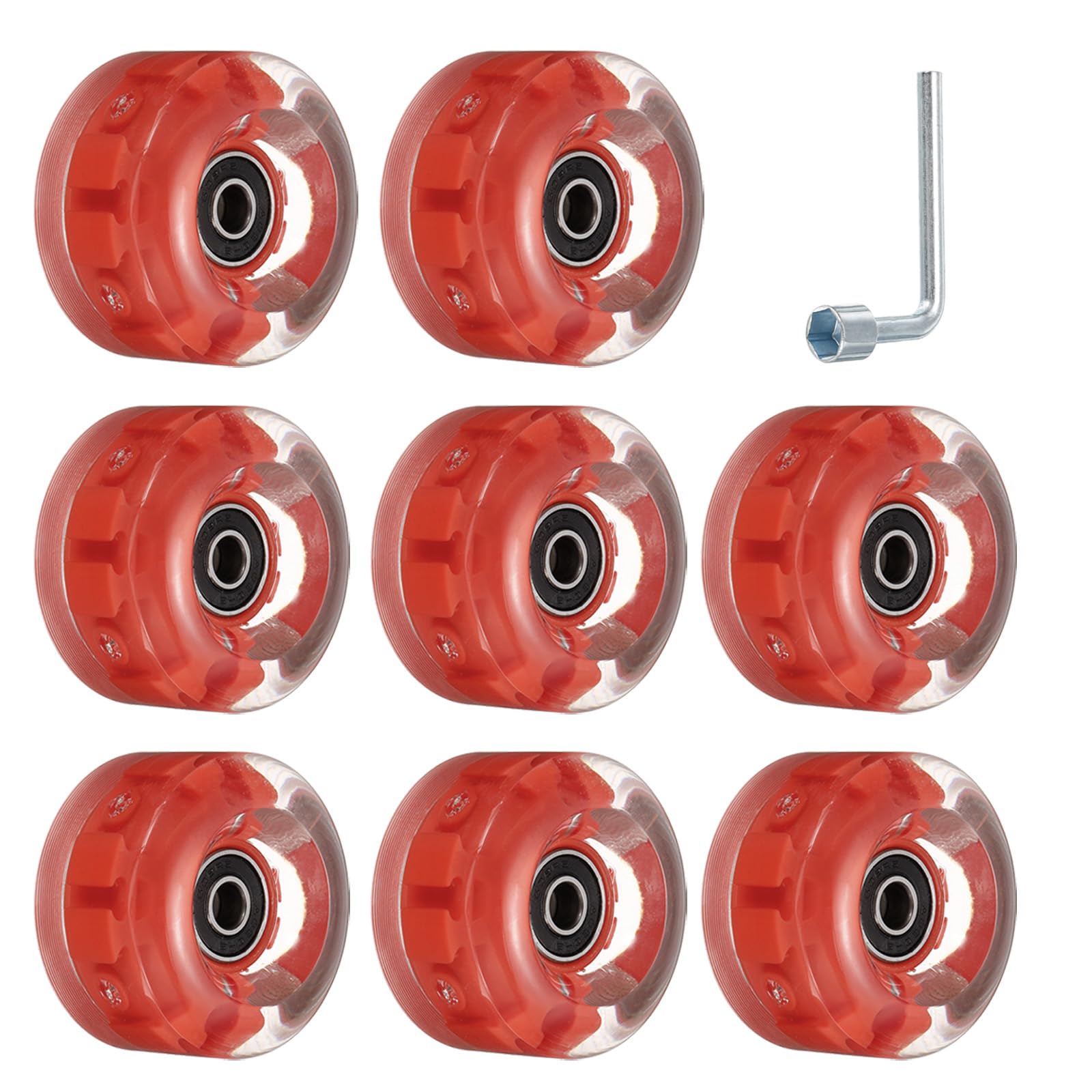 M METERXITY 8 Pack Skate Wheels - Light Up Wheels with Bearing & Spanner, Apply to Double Row Roller Skating/Skateboard (Red Light)