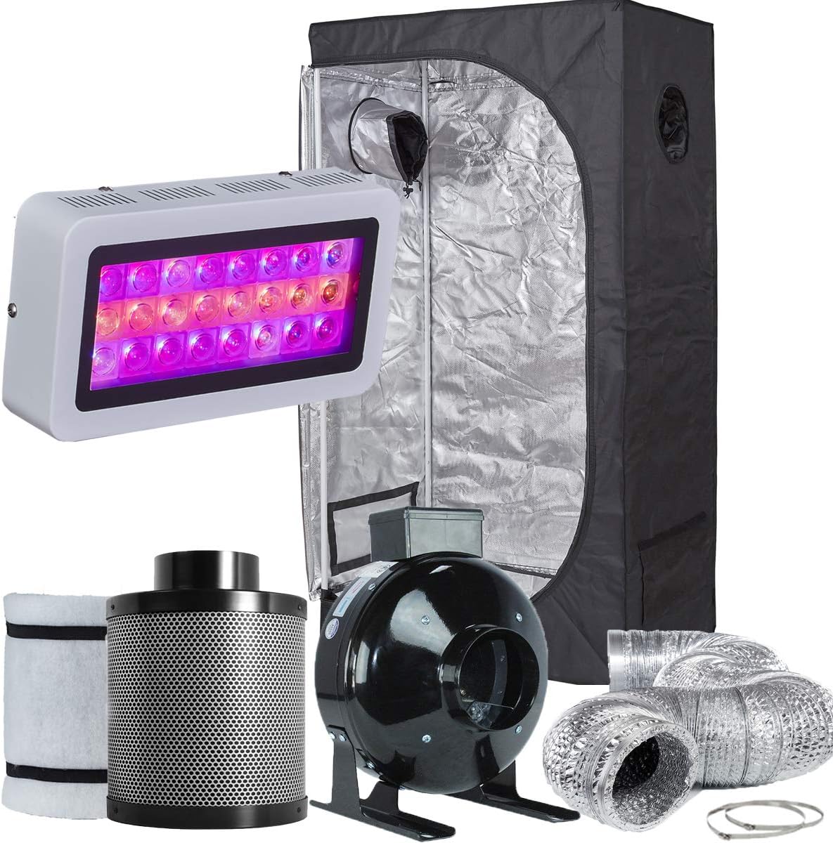 cdmall LED Grow Light Grow Tent Kit LED 300W + 36"x20"x63" Dark Room + 4" Filter