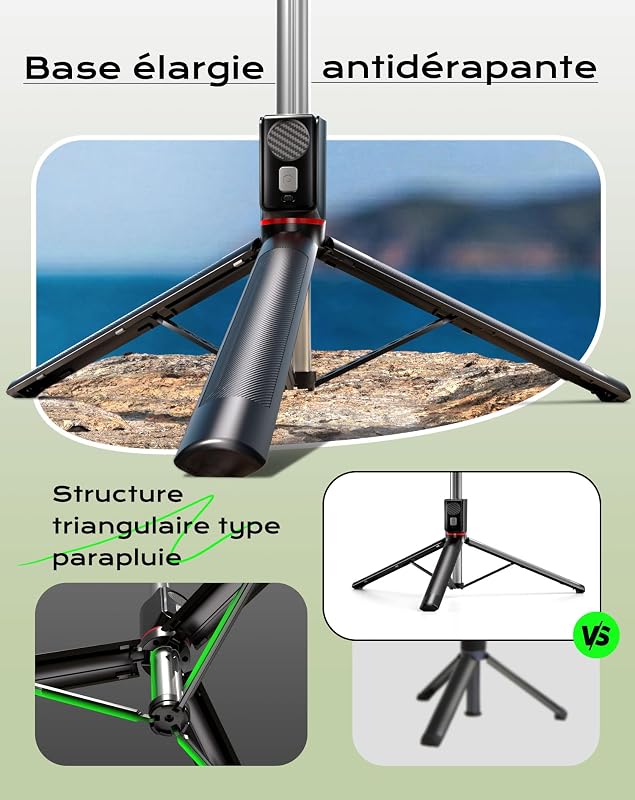 Trepied Smartphone et Perche à Selfie, 170cm Trépied Téléphone Portable avec Télécommande sans Fil, Compatible avec iPhone et Android