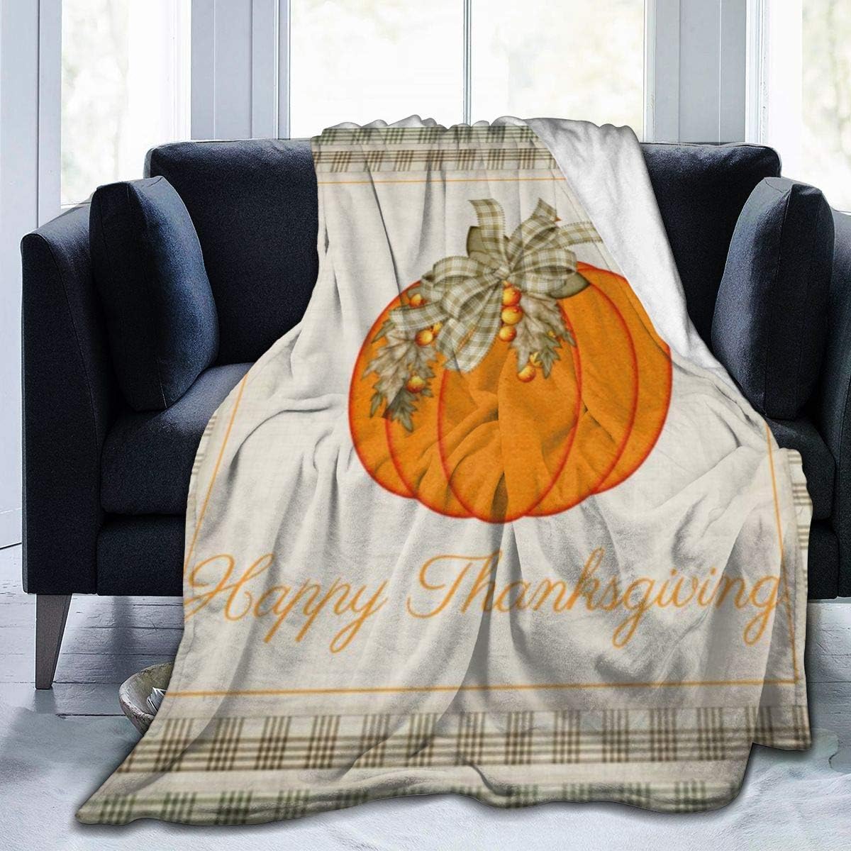 Pretty Pumpkin Happy Thanksgiving Throw Blanket Soft Flannel Fleece