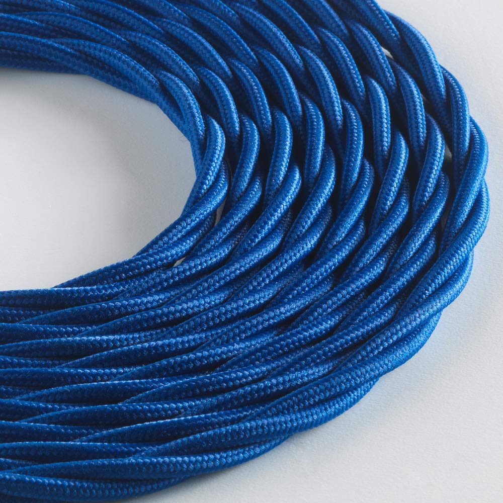 Klartext LUMIÈRE Braided Fabric Cable for Lighting 3 x 0.75 mm Blue 5 m Warning: Earth Cable Included! Maximum Anti-Shock Safety!