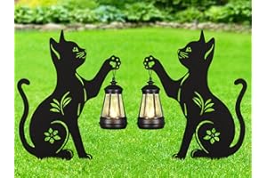 DOORKEER 2Pack Solar Outdoor Garden Lights Stakes Solar Metal Cat Lawn Deco Statue Black Cat Patio Garden Decorative Stakes with Solar Lantern Christmas Birthday Gifts for Women Mom and Grandma
