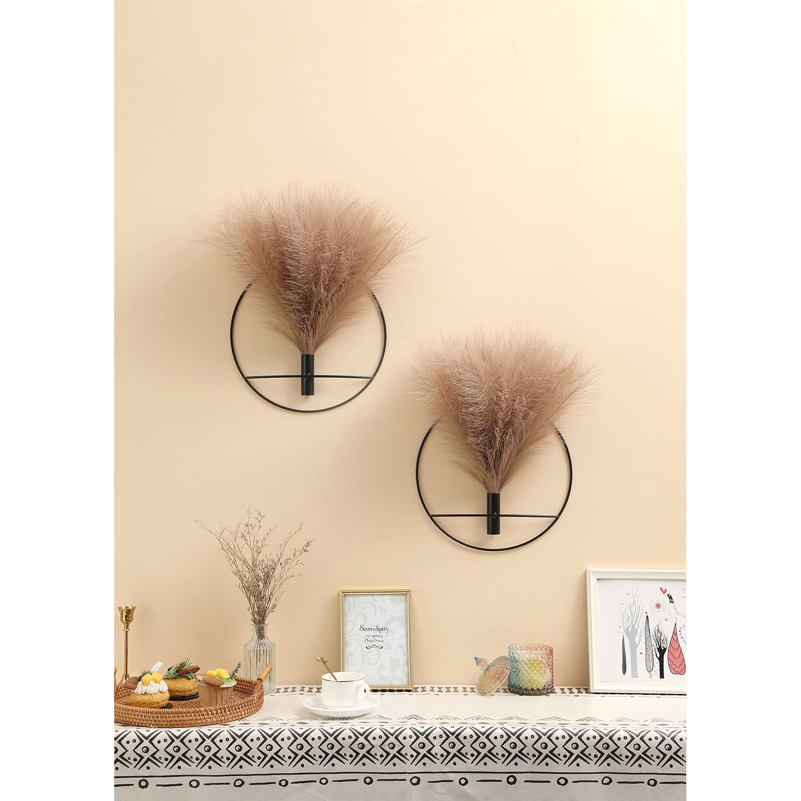 Pretty Jolly Wall Decor, Wall Metal vase Decoration Holder, Wall-Mounted Artificial Flowers, Golden Wall Decor Fake Rose 2 Pack, Wall Art Artificial Greenery, Farmhouse, Boho