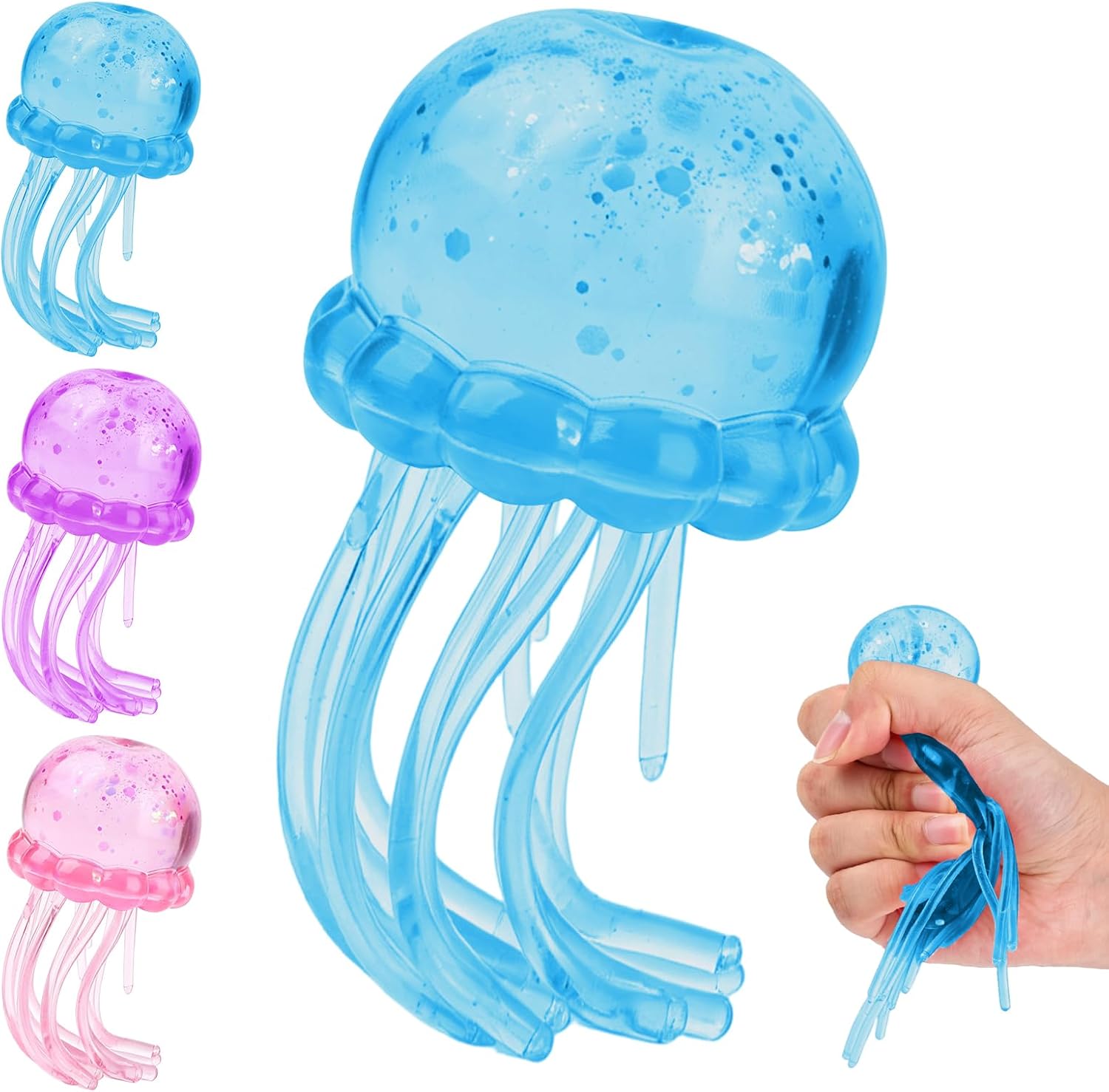 Jellyfish Squishy, Jellyfish Design Squeeze Stress Ball, Drop Malt Sugar Balls for Anxiety Stress (Blue)
