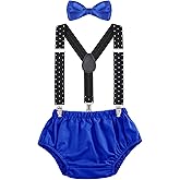 AWAYTR Baby Boys Cake Smash Outfit - First Birthday Party Suspenders Bow Tie Bloomers Set