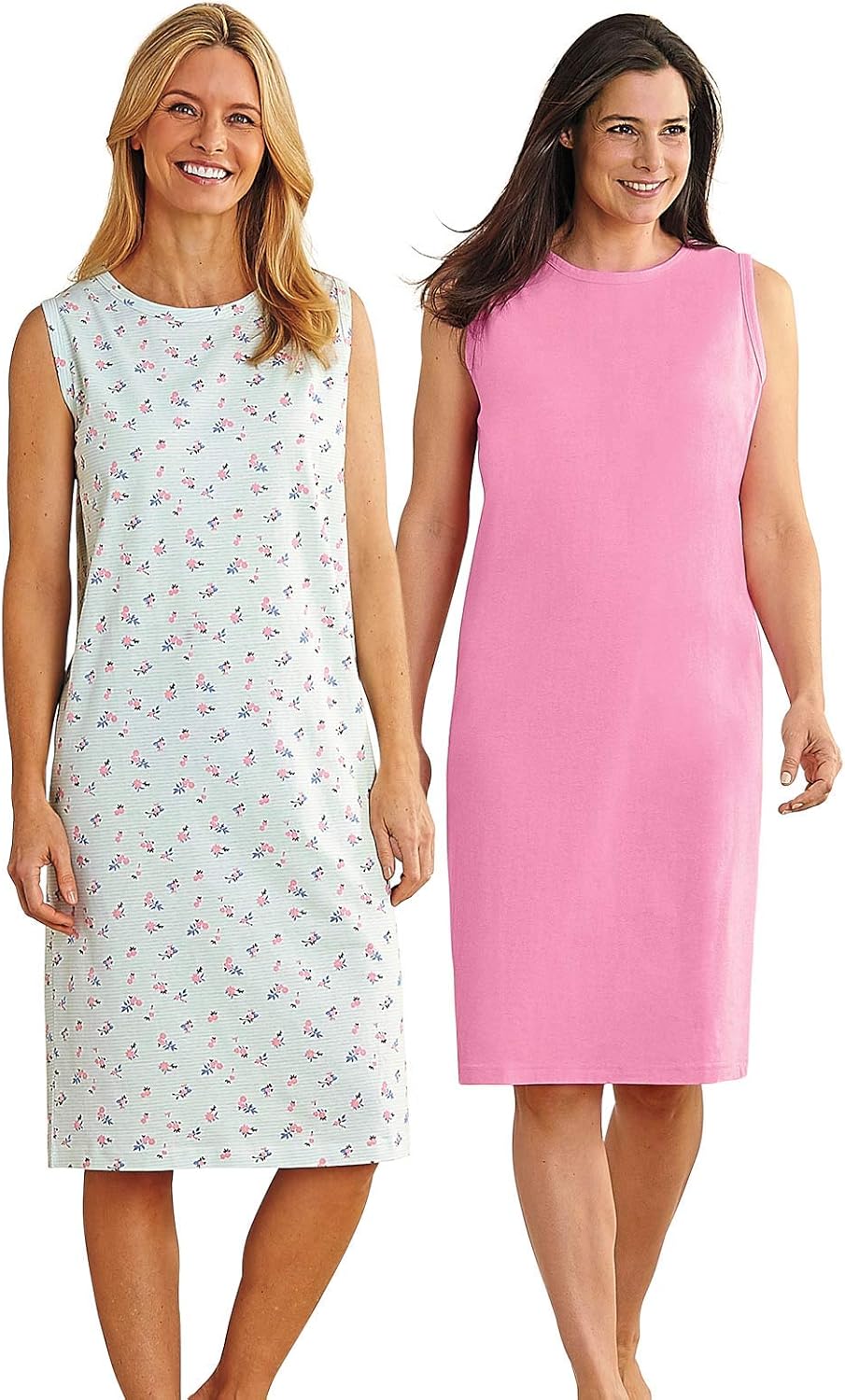 2Pack Sleeveless Nightshirts by Cozee Corner, Color Stripe Floral/Pink, One Size Fits All