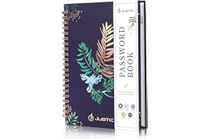 JUBTIC Password Book with Alphabetical Tabs Spiral Bound - 5.2" x 7.6" Hardcover Password Keeper Logbook for Seniors Password Notebook- Organize Internet Website Address Login - Deluxe Blue
